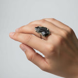 Verstelbare, verzilverde ring met mineralen