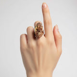 Verstelbare, verzilverde ring met mineralen