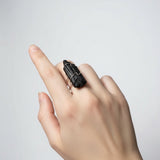 Verstelbare, verzilverde ring met mineralen