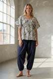 Chemisier en coton indigo avec rubans à nouer