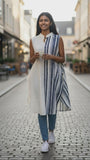 salopette tunique en coton indigo